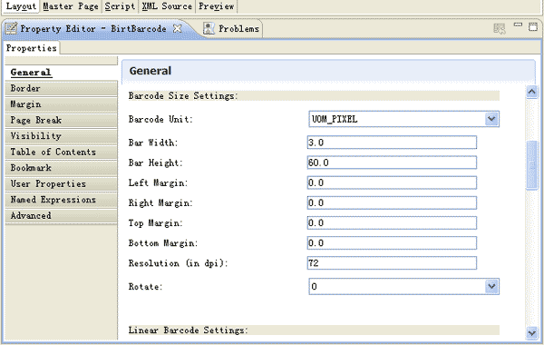 birt barcode properties table